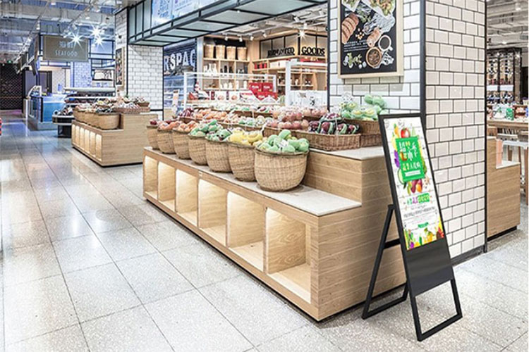 Portable digital signage placed at grocery